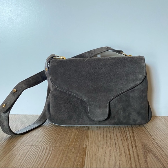 Vintage Handbags - Suede leather gray vintage shoulder bag